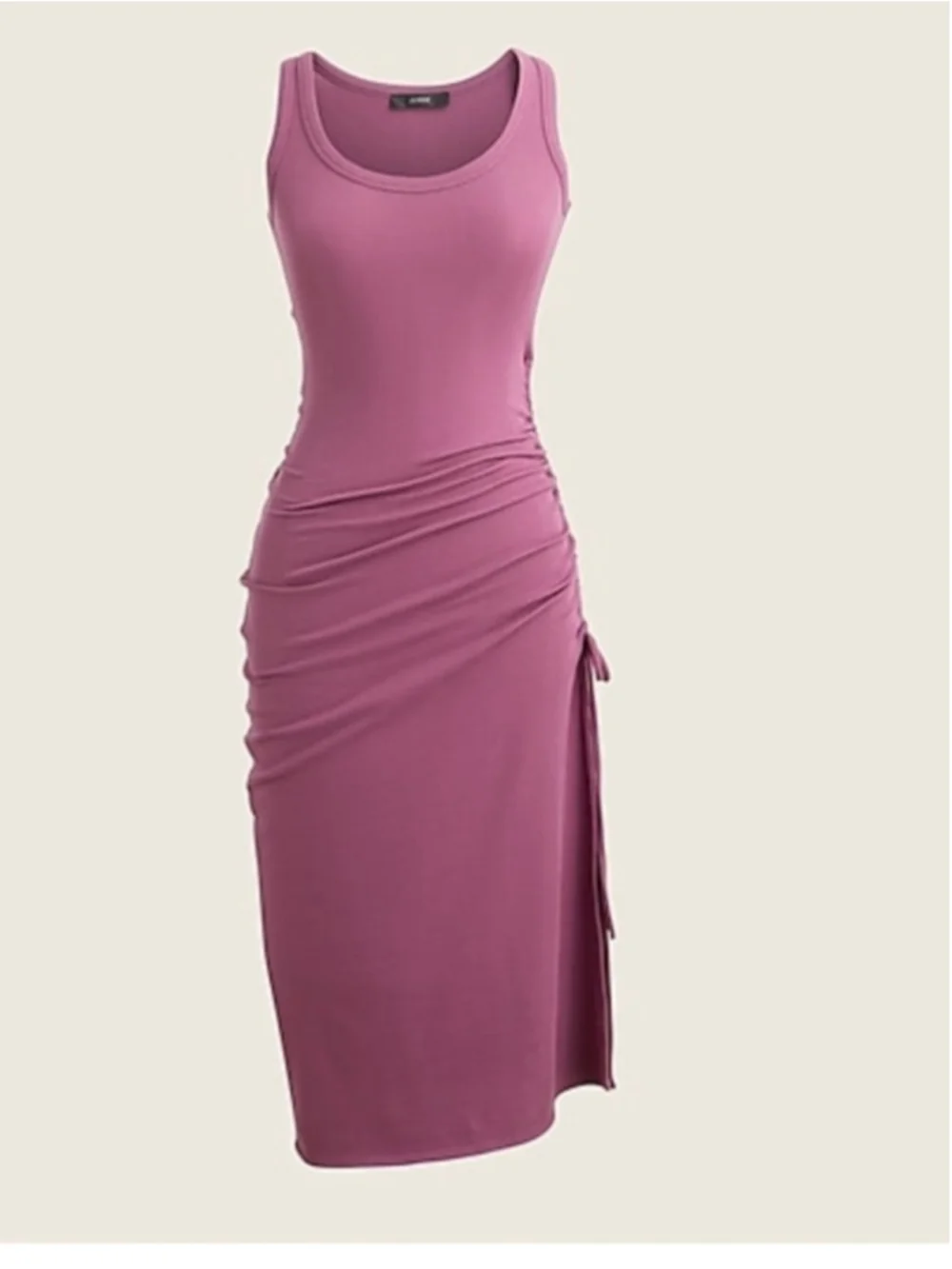 J.CREW Sleeveless Purple Tencel Ribbed Tank MIDI Side Ruched Dress Size XL